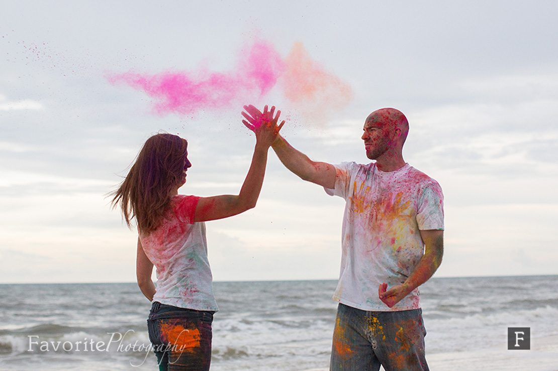 High Five Holi Powder Engagement Picture