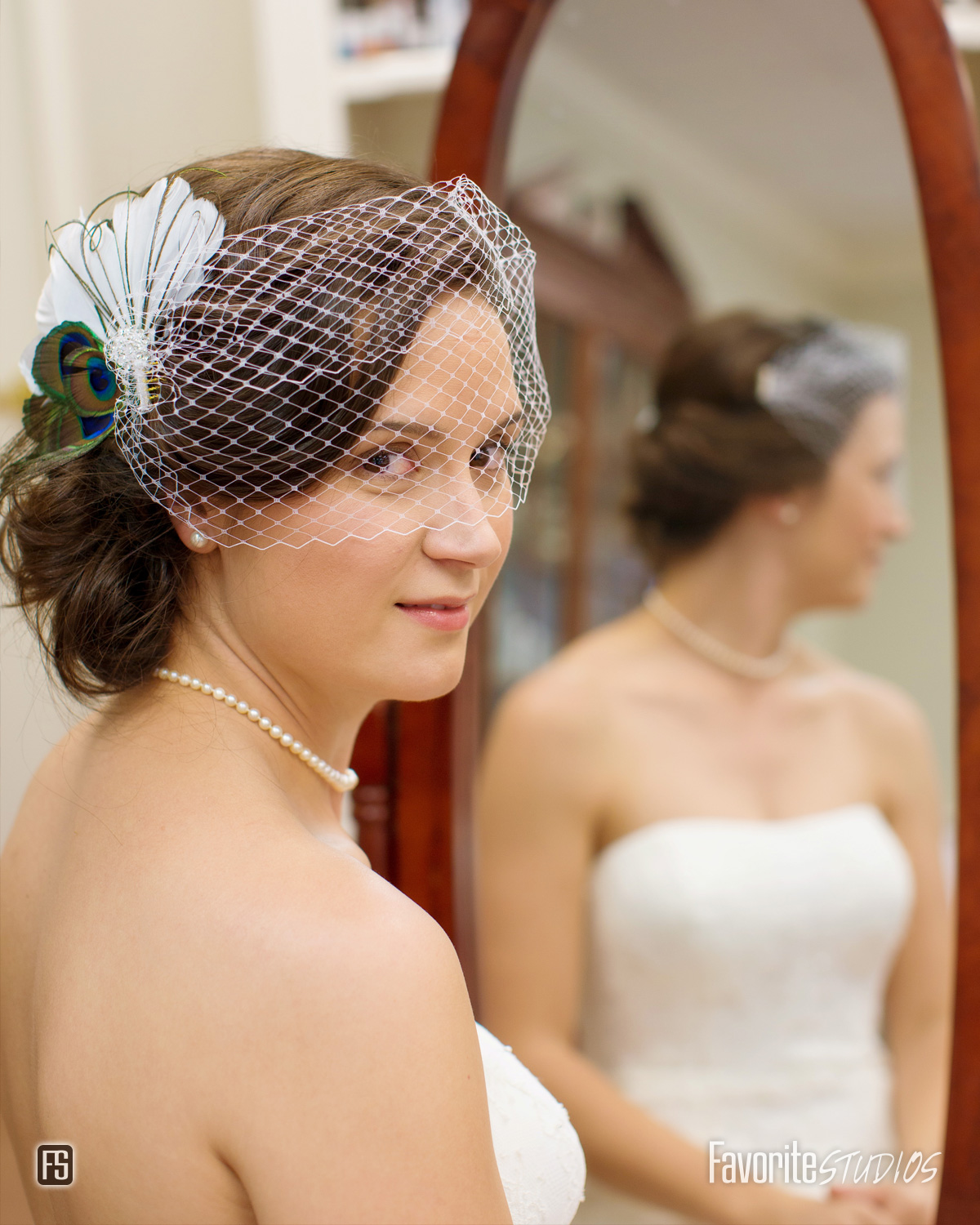 Photo of Bride in mirror looking back