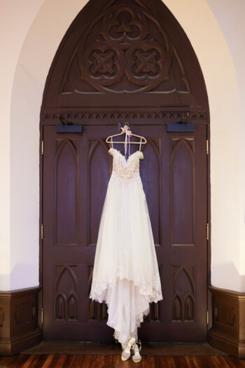 Old St Andrews Wedding Photo with bridal dress